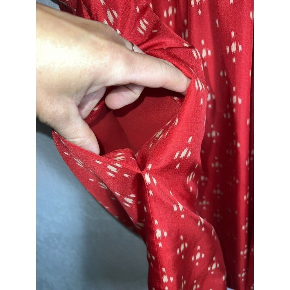 J Crew Womens 100% Silk Midi Dress Red Cream Color Pockets Size 6 Lined (M) - Picture 8 of 12